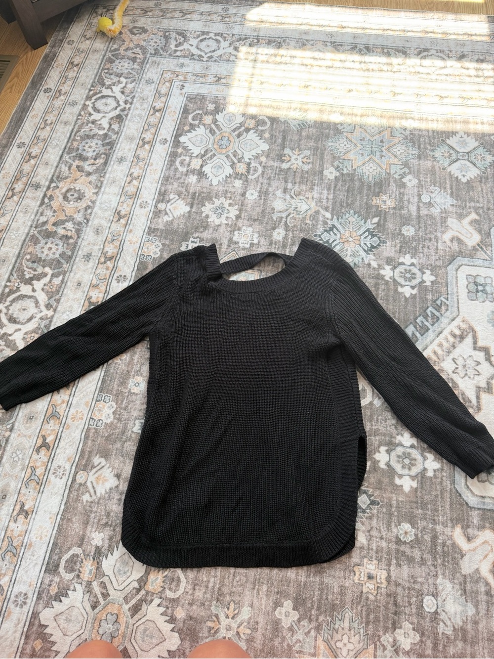Black Women's Crewneck Open-Back Knit Sweater